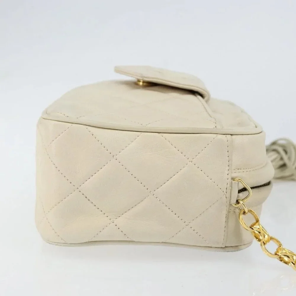 CHANEL Matelasse Chain Shoulder Bag Lamb Skin Beige Gold CC Auth BA8033 - Picture 3 of 16